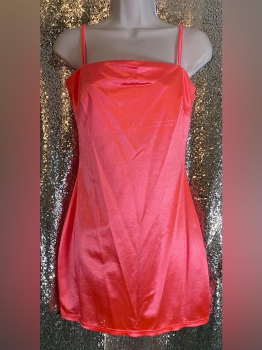 Better Be | Hot Neon Coral | Satin Mini Dress | Large